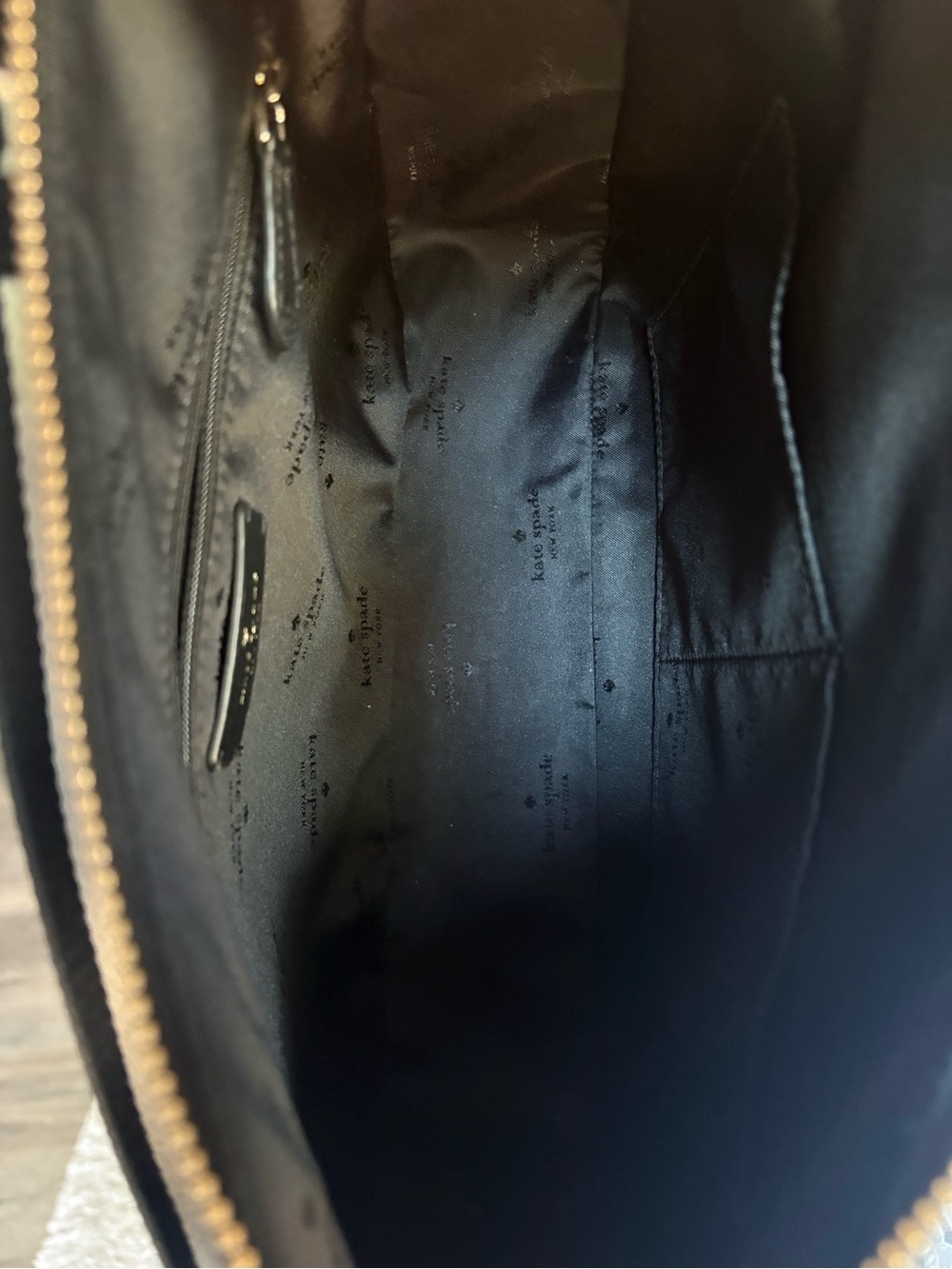 kate spade Black Pebbled Leather Crossbody with Striped Canvas Strap - Picture 4 of 8